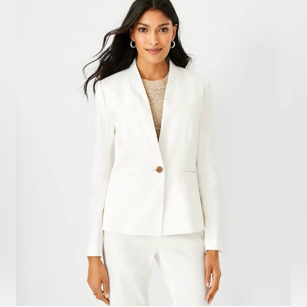 Ann Taylor The Cutaway Blazer in Herringbone Linen Blend 590364